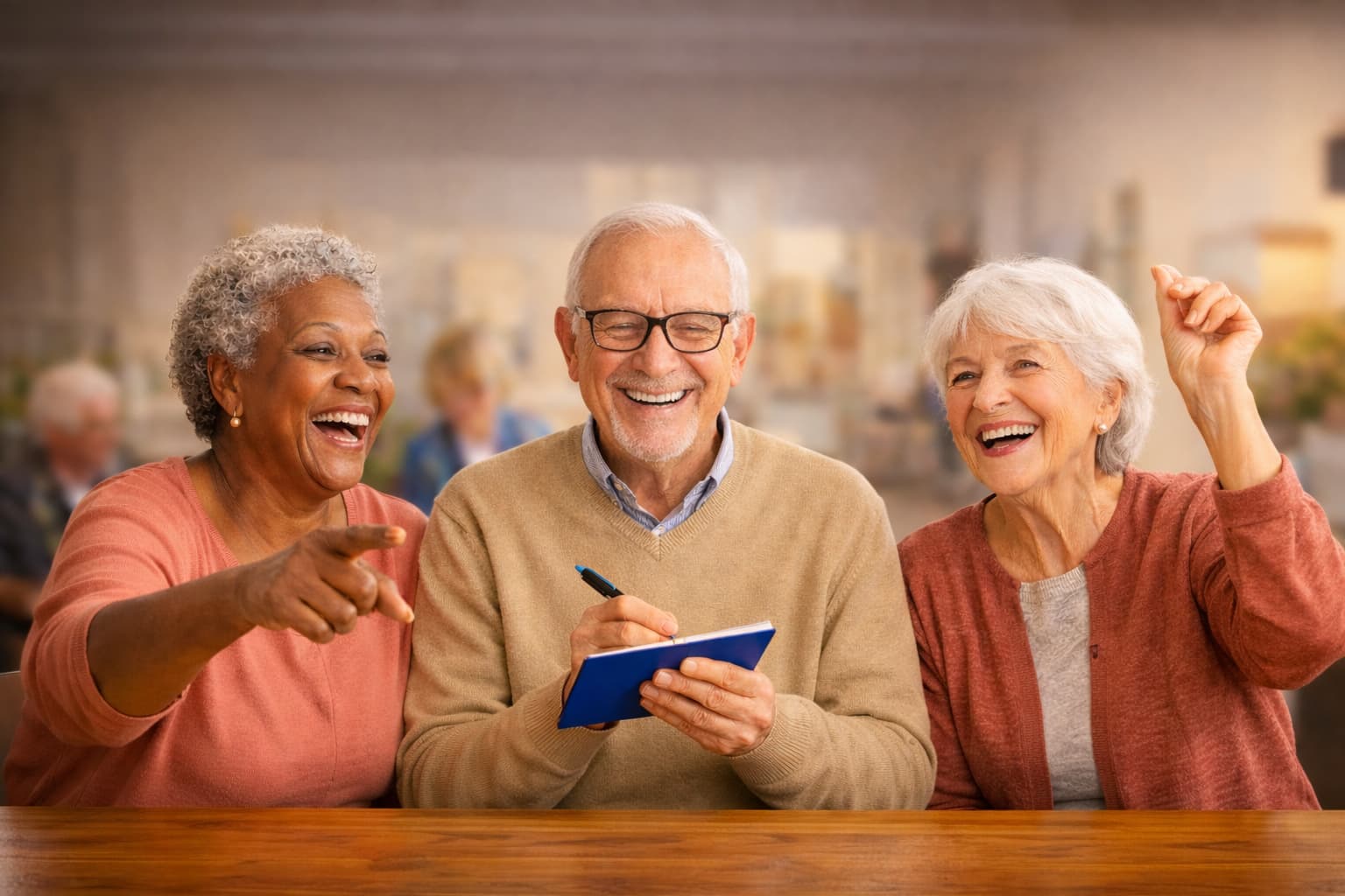 Seniors smiling together while participating in a group activity